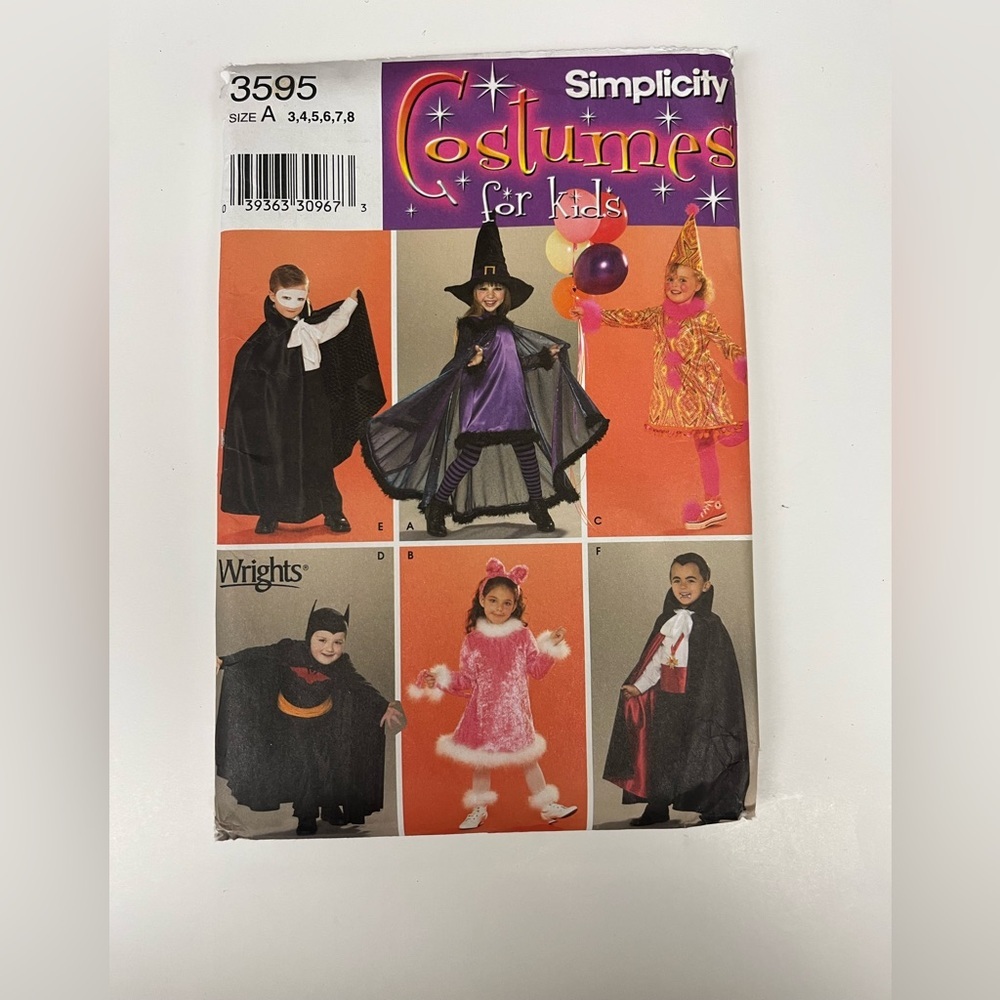 Simplicity 3595 Childrens Costume Vampire Witch Sizes A 3-8 Sewing Pattern Uncut